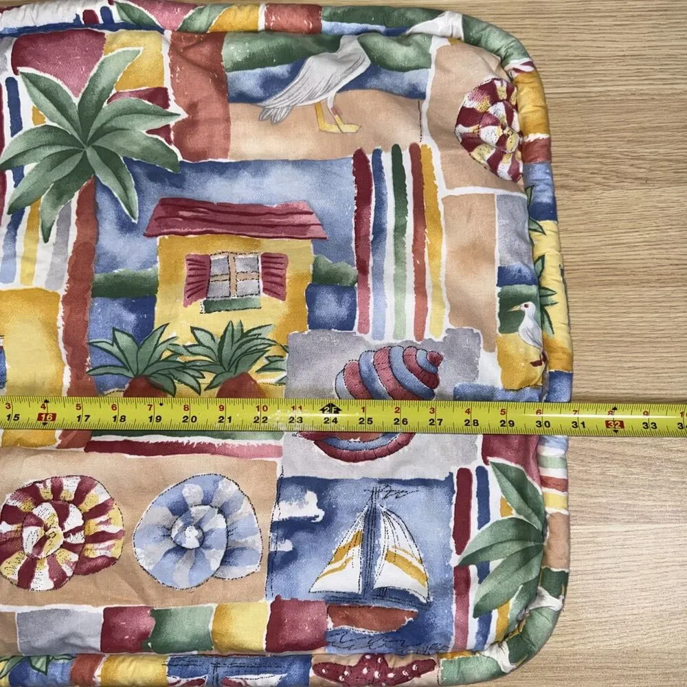 Vtg Coastal Patchwork Pillow Shams Pair Queen 30x20 Nautical Beach